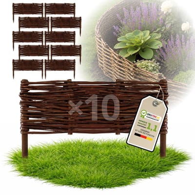 Floranica Set van 10 Bedrand van wilgenhout 20 cm x 40 cm Wilgenhek insteekhekwerk Tuinafscheiding van wilg Wilgenvlechtwerk Tuinhek Gazonrand Palissade van wilgentenen