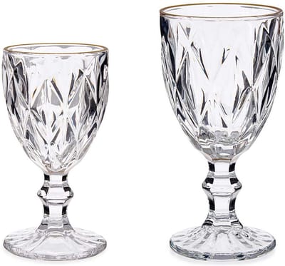 Vivalto Wijnglazen set - 12x - kristal look - gouden rand - 254 ml - 330 ml