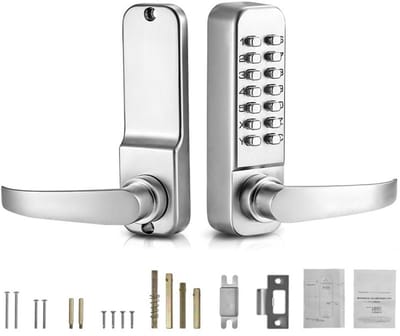 Sleutelloos Deurslot - Mechanisch Codeslot Met Deurkruk - Enkelzijdig Toetsenbord - Met 14 Toetsen - Voor Deurdikte 35-65 mm - Voor Deur, Poort En Hek - Zilver