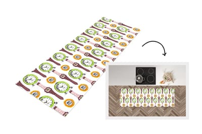Keukenloper - Loper keuken - Wekker - Horloges - Stopwatch - Patronen - 150x50 cm - Keukenloper vinyl