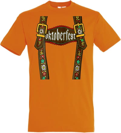 T-shirt Lederhosen man | Oktoberfest dames heren | Tiroler outfit | Carnavalskleding dames heren | Oranje | maat XS