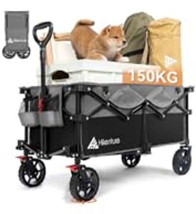 Opvouwbare Handkar met Rem 135 L - Transportwagentje voor Camping en Strand - 150 kg Draagvermogen