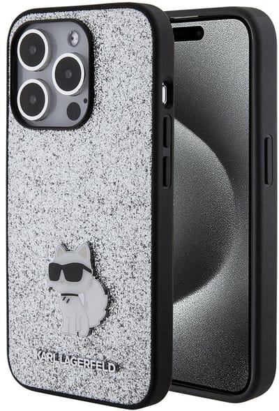 Karl Lagerfeld Back Cover - iPhone 15 Plus & 14 Plus - Zilver - Slank ontwerp met 3D-katje