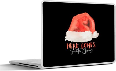 Laptop sticker - 14 inch - Kerst - Kerstman - Here comes Santa Claus - Quotes - Spreuken - 32x5x23x5cm - Laptopstickers - Laptop skin - Cover