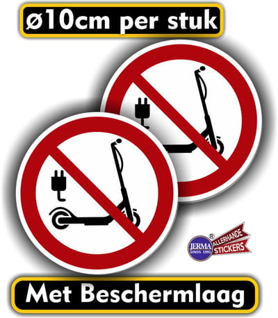 Jerma - Elektrische steps plaatsen verboden - Sticker - 2 st. Ø 10 cm - Zelfklevend - Weerbestendig