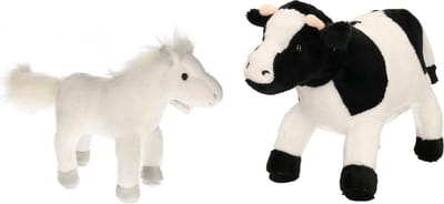 Cornelissen Pluche knuffel boerderijdieren set - Koe en Paard - 20 cm - Zachte kinder knuffels