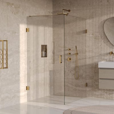 Brauer Void - Carving Douchecabine met Draaideur - Helder Glas - 100x140x200 cm - incl. Glascoating - PVD Goud Geborsteld