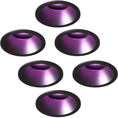 Ledvion – 6x Smart LED Inbouwspot Rond ø81mm – Zwart – Dimbaar – Kantelbaar – GU10 – RGB+CCT – 4.9W – IP20