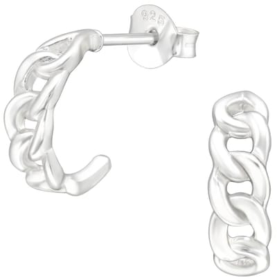 Joy|S - Zilveren oorringen stud - 12 mm - schakel gourmet - dikte: 4 mm - oorbellen