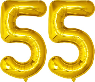 Folie Ballon Cijfer 55 Jaar Goud Verjaardag Versiering Helium Cijfer Ballonnen Feest versiering Met Rietje - 86Cm
