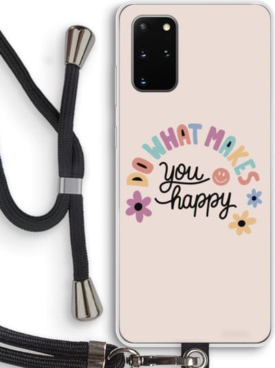 Case Company® - Hoesje met koord geschikt voor Samsung Galaxy S20 Plus hoesje met Koord - Happy days - Telefoonhoesje met Zwart Koord - Bescherming aan alle Kanten en Over de Schermrand