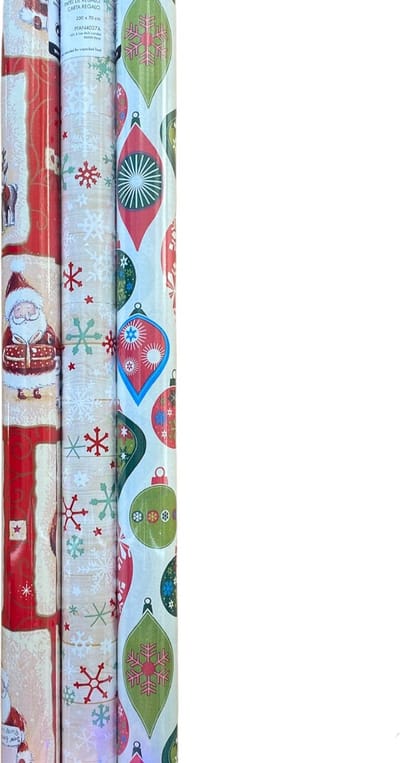 FESTIVE GIFTS Inpakpapier - Cadeaupapier - 200 x 70cm - 3 rollen - Kerst - Luxe Cadeauverpakking - Kleurrijk