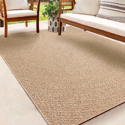 the carpet Kansas – robuust in- & outdoor vloerkleed met natuurlijk cirkelpatroon, weatherproof & UV-bestendig, naturel cirkel 120 x 170 cm