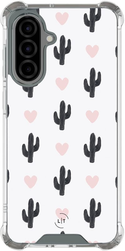 Shockproof hoesje - Geschikt voor Samsung Galaxy A56 - Cactus hartjes - Extra sterke case - TPU/polycarbonaat - Natuur - Wit, Transparant