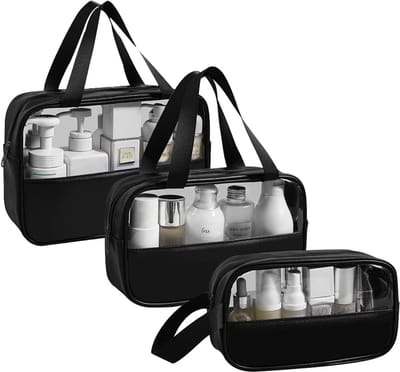 SnelShoppen - Transparante Cosmetic Bags Set 3 Stuks - Waterdichte PVC Toilettas voor Vrouwen - Lichtgewicht Make-up Tas - 9 Kleuren - Ideaal voor Rei