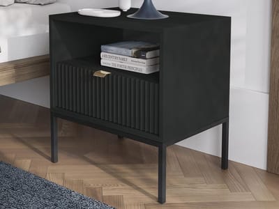 Vente-unique Nachtkastje - 1 lade en 1 nis - Zwart - LIOUBA