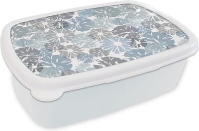 Broodtrommel Wit - Lunchbox - Brooddoos - Bloemen - Abstract - Patroon - 18x12x6 cm - Volwassenen