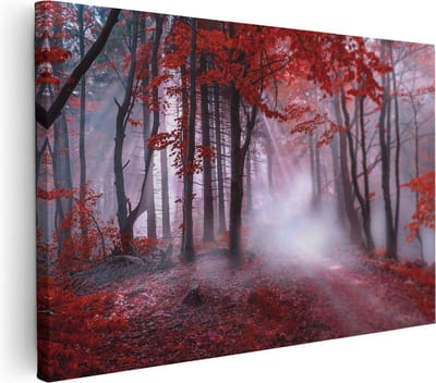 Artaza Canvas Schilderij Herfstbos - 30x20 cm - Klein - Wanddecoratie Landschap - Muurdecoratie Mist - Schilderijen Op Canvas