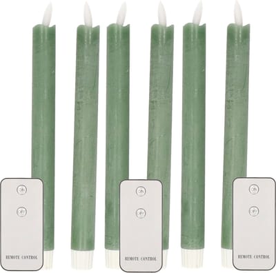 Anna's Collection LED dinerkaarsen - 6x - jade groen - 23 cm - met afstandsbediening