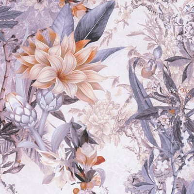 Bloemen behang Profhome 381772-GU glad vliesbehang zonder structuur met bloemmotief mat wit grijs oranje beige 5,33 m2