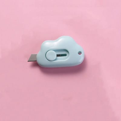 1 mini couteau utilitaire de poche Cloud Art, boîte à couteaux, coupe-papier, artisanat, emballage, lame rechargeable, papeterie bleu