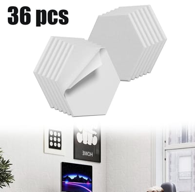 Froadp 36 Stuks 30x26cm Zelfklevende Hexagonale Akustische Panelen, Schalldempende Platen Met Hoog Dichtheid Voor Studio, Kantoor En Huis, wit