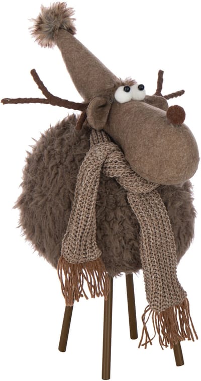 J-Line figuur Rendier Hoed + Sjaal - polyresin - bruin - large