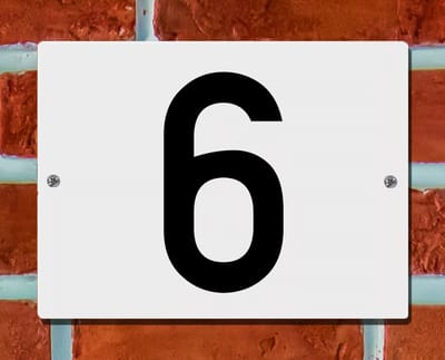 Huisnummerbord Wit - Nummer 6 - 15 x 12 cm - incl. bevestiging | - naambord - nummerbord - voordeur