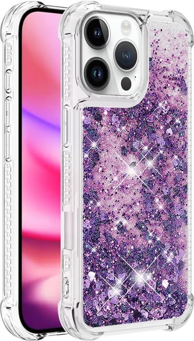 Coverup Hoesje - Geschikt voor iPhone 16 Pro Hoesje - Coverup Liquid Glitter Back Cover - Paars