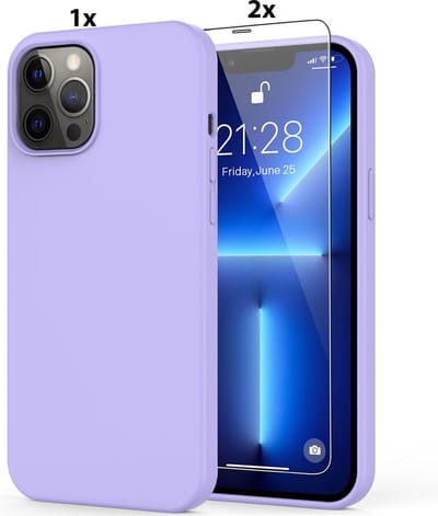 Hoesje Geschikt voor iPhone 12 Pro Max Soft Nano siliconen Gel Lavendel Paars Hoesje Met 2X Glazen screenprotector