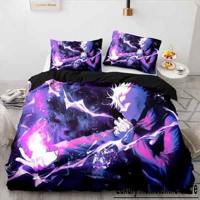 Anime Jujutsu Kaisen Satoru Gojo Ensemble de literie Garçons Filles Taille Twin Queen Housse de couette Taie d'oreiller Lit Enfants Adulte Textile de maison 70x133cm 2pcs black