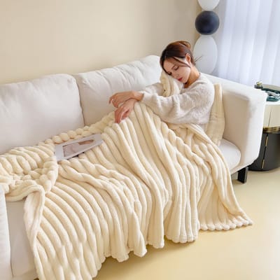 Dailygoods- Knuffeldeken 200 x 230 cm - Pluizige Deken - Microvezel - Zacht en Ademend - Decoratieve Deken - Elegant Strepenpatroon - Fleece Deken