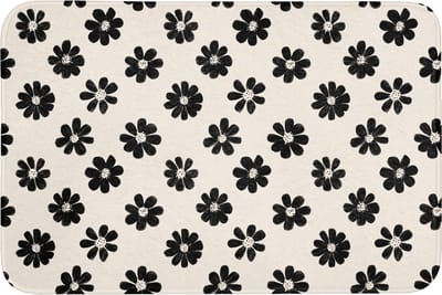 Badmat 90x60 cm - Antislip - Grafisch - Madeliefjes - Zwart - Beige - Badmatten voor badkamer - Badkamermat - Douchemat - Badkamer mat