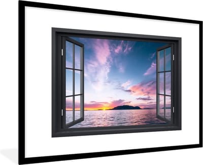Fotolijst incl. Poster - Doorkijk - Zee - Zonsondergang - 90x60 cm - Posterlijst