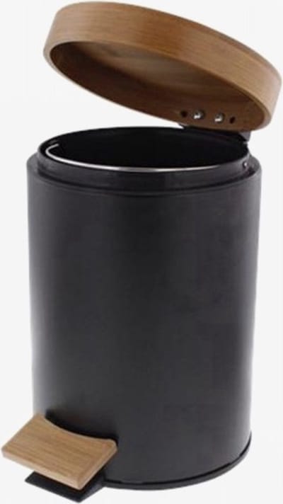 Prullenbak met bamboe deksel – Zwart / hout – Klein formaat - 3L - badkamer / wc / keuken / kantoor / horeca prullenbak
