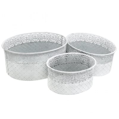 Bloempot, metalen container met kantpatroon, ovale decoratieve pot, wi