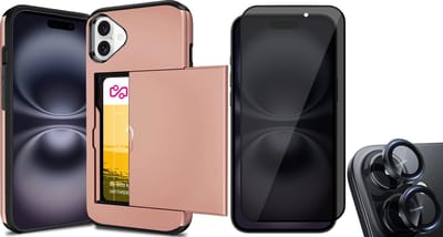 Hoesje met Pasjeshouder geschikt voor iPhone 16 - Privacy Screenprotector FullGuard & Camera Lens Screen Protector Zwart - Back Cover SlideCase Roségoud