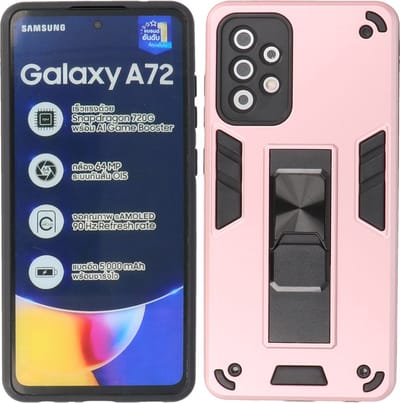 Samsung Galaxy A72 5G Hoesje - Tough Armor Hardcase – Telefoonhoesje Met Standfunctie – Bestcases Backcover - Roze