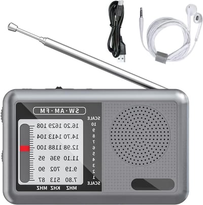 Draagbare Radio - Korte Golf Ontvanger - Reizen Kamperen - Oplaadbare Batterij - 10.2 x 6.3 cm - Donkergrijs