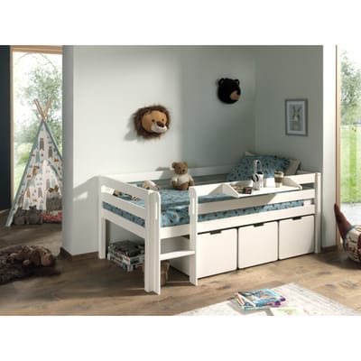 LUCEVI - Pino Halfhoogslaper H85CM + Ladder + Set van 3 Laden + Hangplank - Wit - 90x200 cm