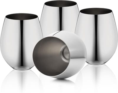 Wijnglazen zonder voet, 540 ml, onbreekbaar metalen wijnglas voor buiten, reizen, kamperen en zwembad (zilver) | Onbreekbaar, metaal, ideaal cadeau voor wijnliefhebbers