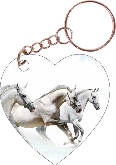 Sleutelhanger hartje 5x5cm - Witte Paarden in Galop