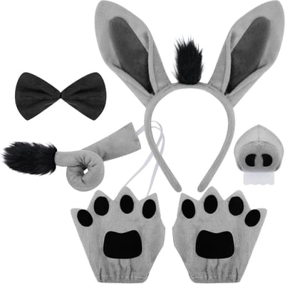 Complete Ezel Kostuum Set voor Kinderen en Volwassenen met Oren, Staart, Neus en Accessoires