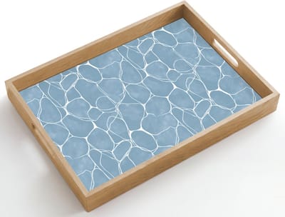 Dienblad hout 50x35 cm - Schootdienblad - Organisch - Patroon - Blauw - Borrelplank rechthoek - Plateau dienbladen