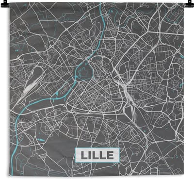 Wandkleed - Wanddoek - Lille - Frankrijk - Plattegrond - Kaart - Stadskaart - 180x180 cm - Wandtapijt