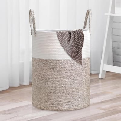 Grote Vouwbare Opbergmand van Katoen met Handvat voor Speelgoed en Wasgoed, 60L, 38 x 50 cm, Ideaal voor Kinderen en Organisatie