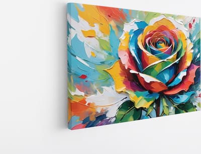 Saammp Canvas Schilderij - Kleurrijke Roos - Bloemen - Abstract - 30x20 - Foto op canvas - Wanddecoratie - Muurdecoratie Woonkamer - Kantoor Decoratie