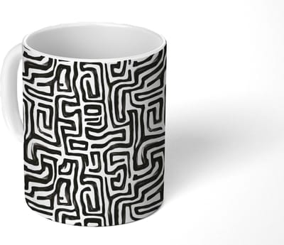Mok - Koffiemok - Grafisch - Lijnen - Zwart - Wit - Mokken - 350 ML - Beker - Koffiemokken - Theemok