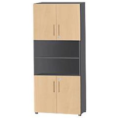 Schäfer Shop  Select Combikast Start Off, 6 ordnerhoogten, 4 ordnerhoogten met deur, afsluitbaar, B 800 x D 420 x H 2196 mm, grafiet/esdoorn