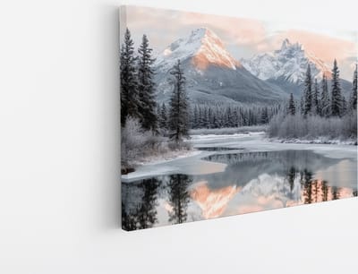 Saammp Canvas Schilderij - Winter landschap - Natuur - Bossen - 45x30 - Foto op canvas - Wanddecoratie - Muurdecoratie Woonkamer - Slaapkamer decoratie - Canvas Print